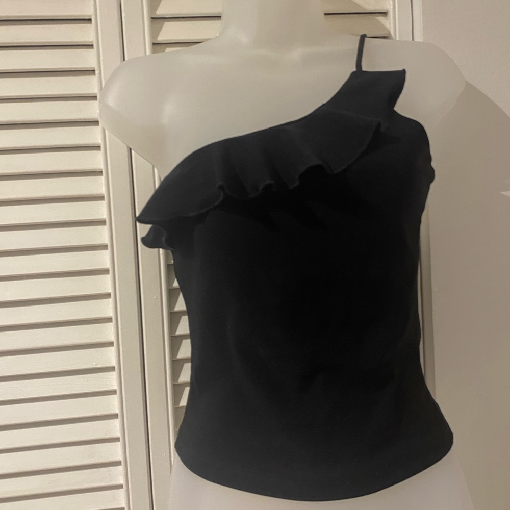 Y2K Black Asymmetric Ruffle Camisole
